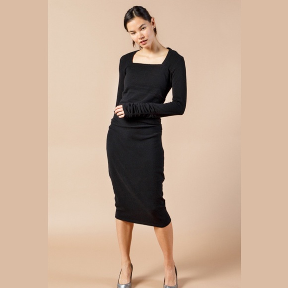 Sz L Black Cashmere Sweater Dress Long Sleeve, Women Knit Midi Winter Dress NWT - Picture 6 of 14